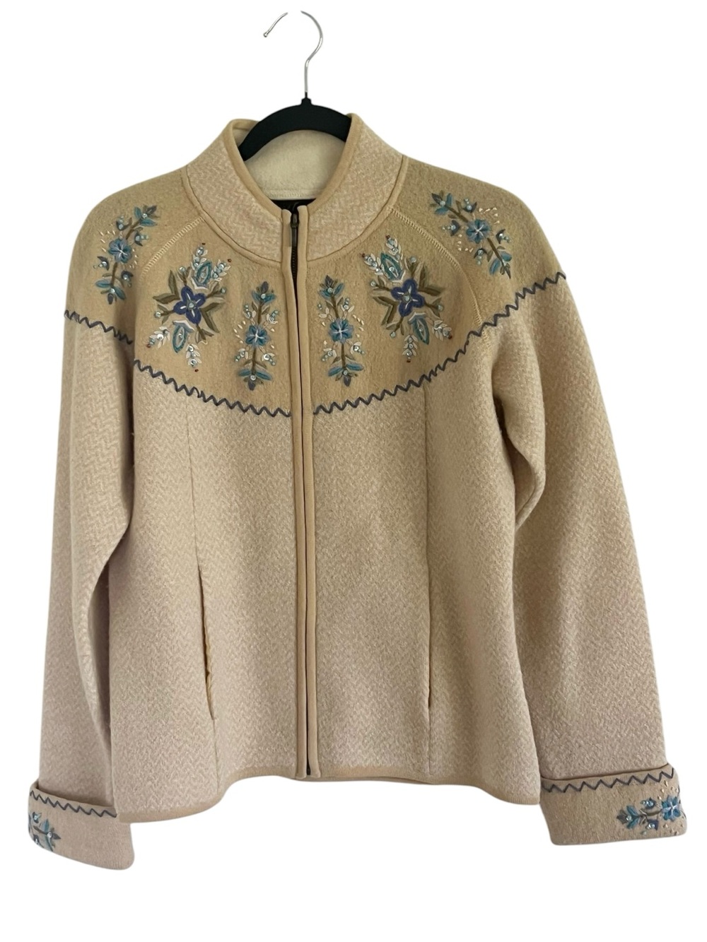 Icelandic Design Yellow Boiled Wool Blend Zip Front Cardigan Medium